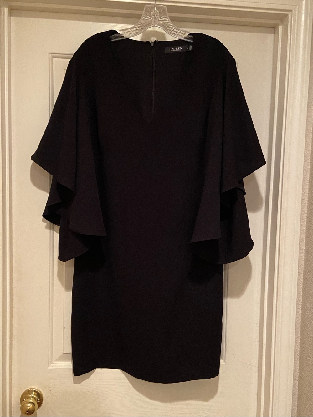 Ralph Lauren Womens Black Lined Flutter Sleeve Knee Length Sheath Dress Sz 10,14